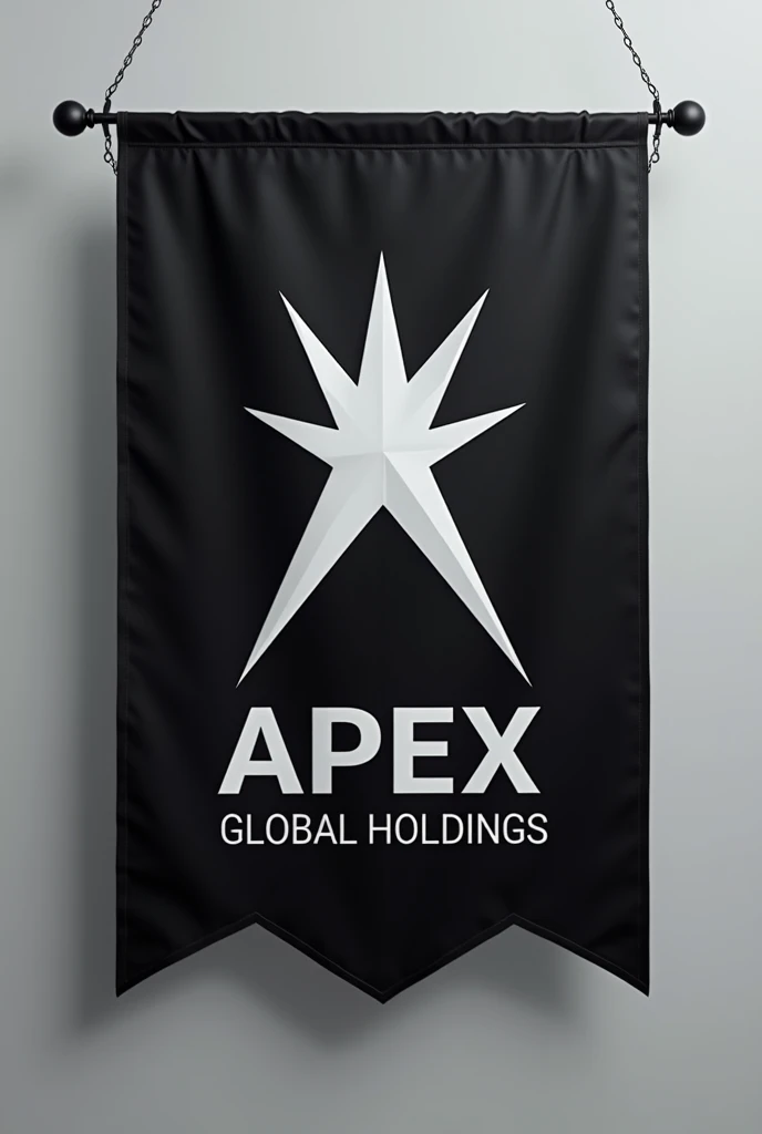 A flag written Apex Global Holdings.It has a white star on a black background can't see the writings