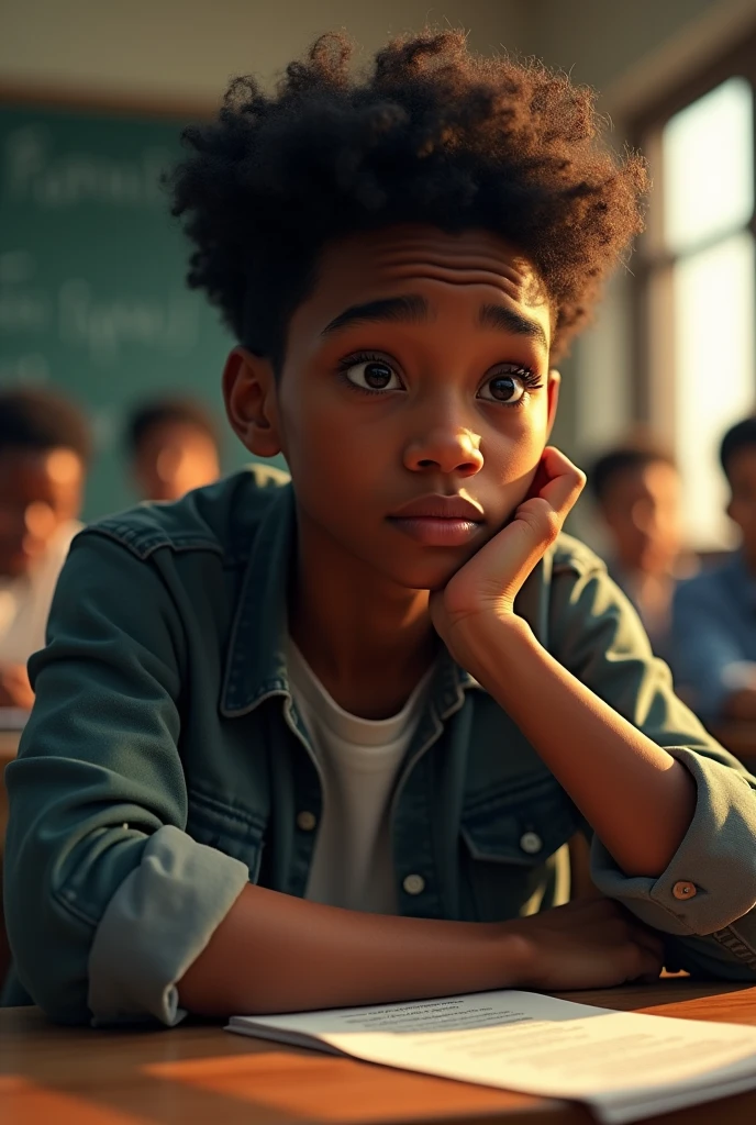 A teenager,dark-skinned,in the classroom