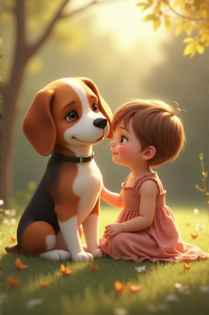 Beagle and young sitting together