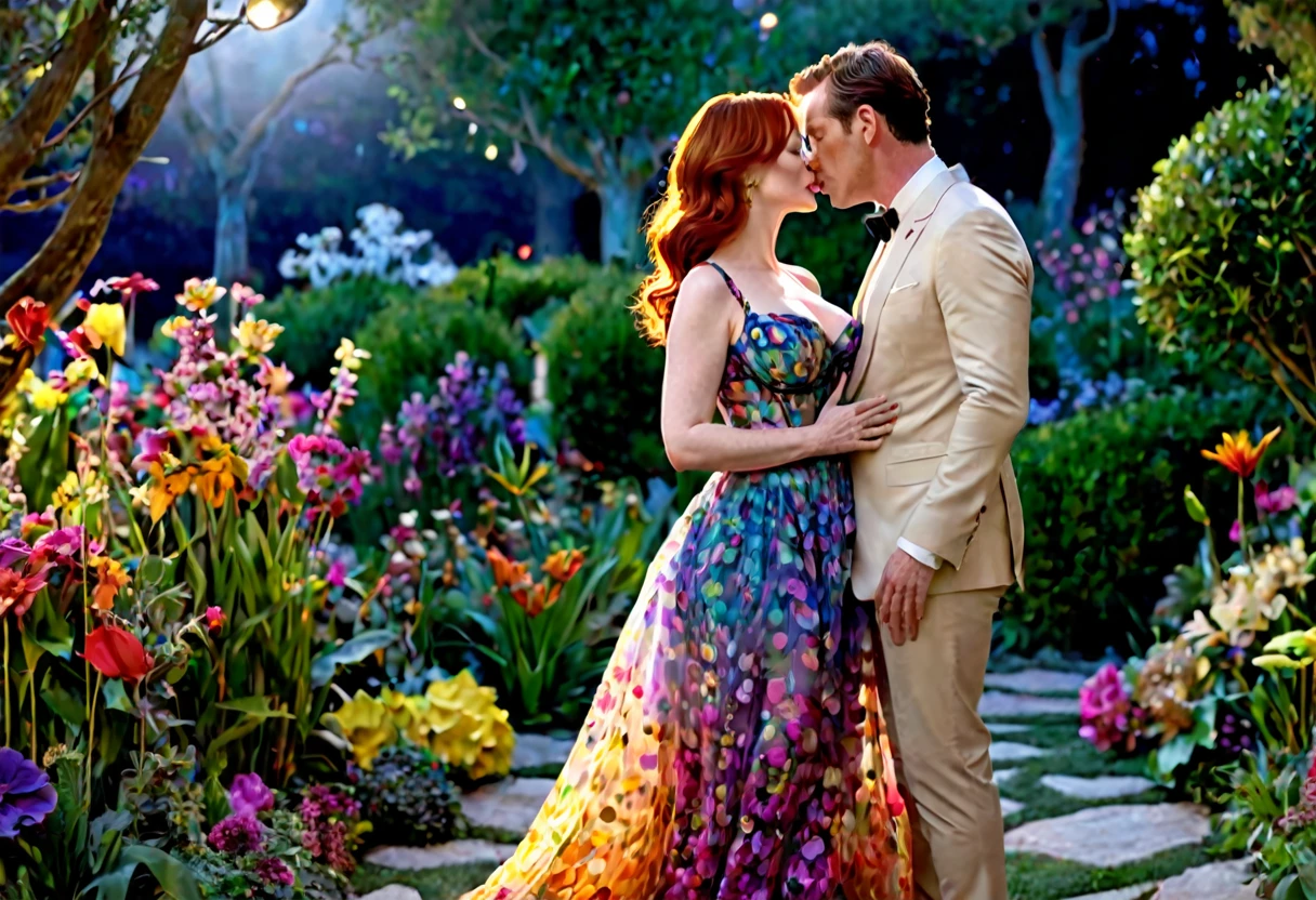 a detailed photo of Christina Rene Hendricks in a sheer colorful gown without underwear, is making out (kissing, hugging, touching, caressing, flirting) with Lucy Liu in a sheer colorful gown no underwear in a candy land garden in full bloom on a moonlit night, inviting viewer to join them, mainly viewed from low angle to the side, best quality,4k,8k,highres,masterpiece:1.2,ultra-detailed,realistic,photo-realistic:1.37,HDR,UHD,studio lighting,ultra-fine painting,sharp focus,physically-based rendering,extreme detail description,professional,vivid colors,bokeh,portrait
