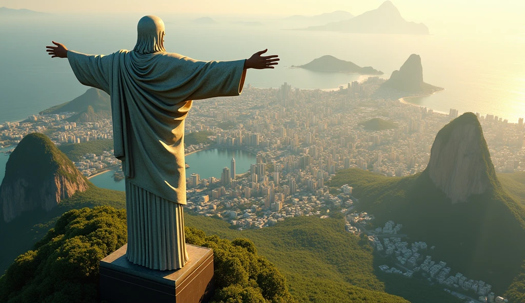 Create a realistic image of Christ the Redeemer overlooking Rio de Janeiro city