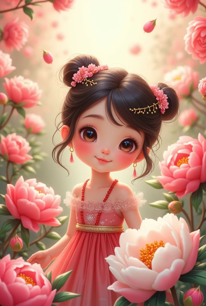 Peony flower background Cute girl