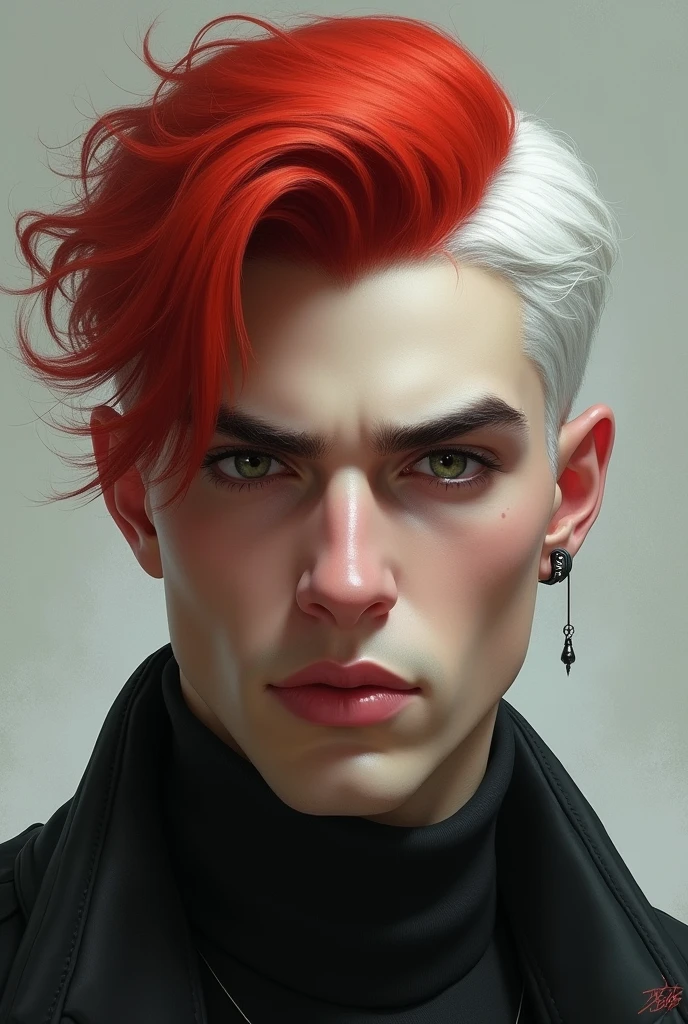 Realistic features, male character with red and pale hair