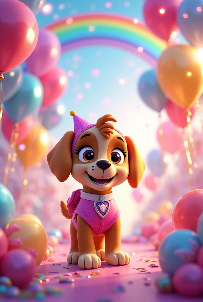 Skye character birthday invitation, Maria Clara&#39;s 1st birthday, beautiful and shiny balloons and rainbows