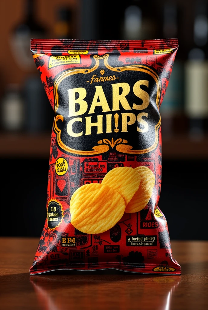 Pack of chips with eye-catching details to sell in bars