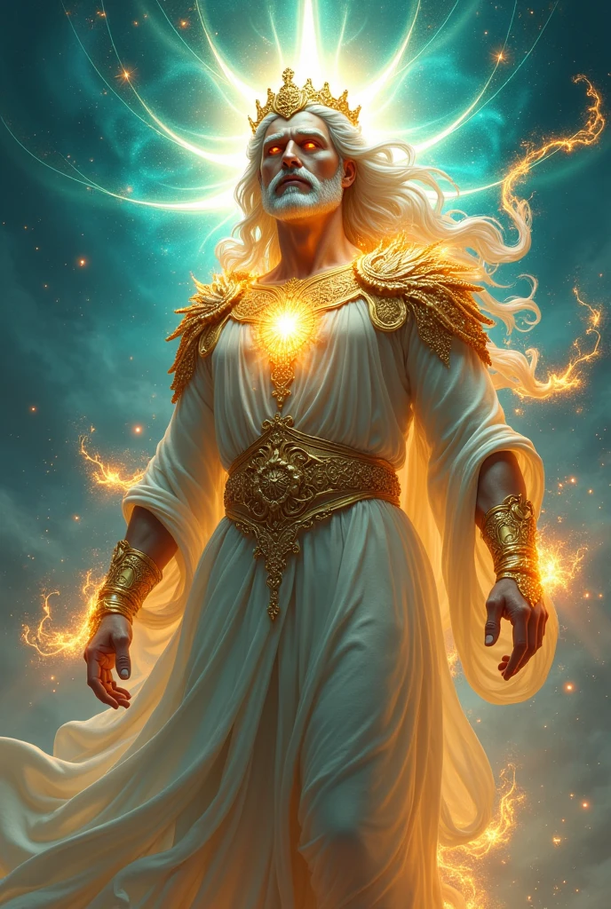one men, dressed in linen her shoulders girded with gold Her face shining like the sun Her body like turquoise.
His eyes with flames of fire His arms and feet the color of bronze White hair