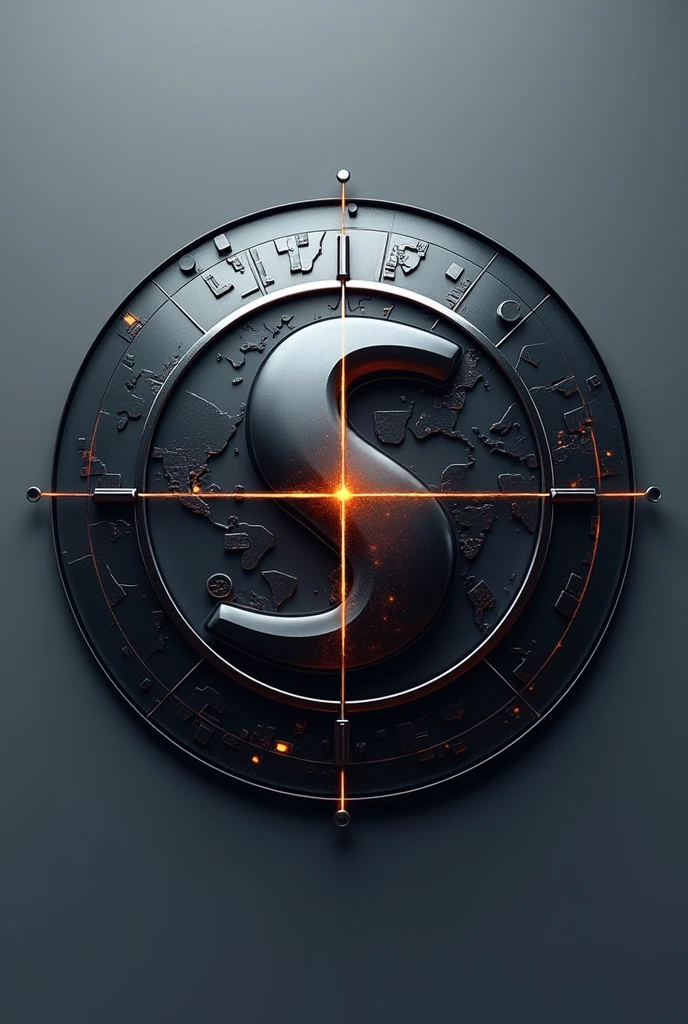 (logo design) abstract globe resembling a gun scope, with an S running thru the design chrome and silver tones with black accents, sleek and professional style, modern aesthetics, emphasis on security themes, dynamic shapes reflecting global aspects, minimalist yet impactful composition, high quality, suitable for global security branding.