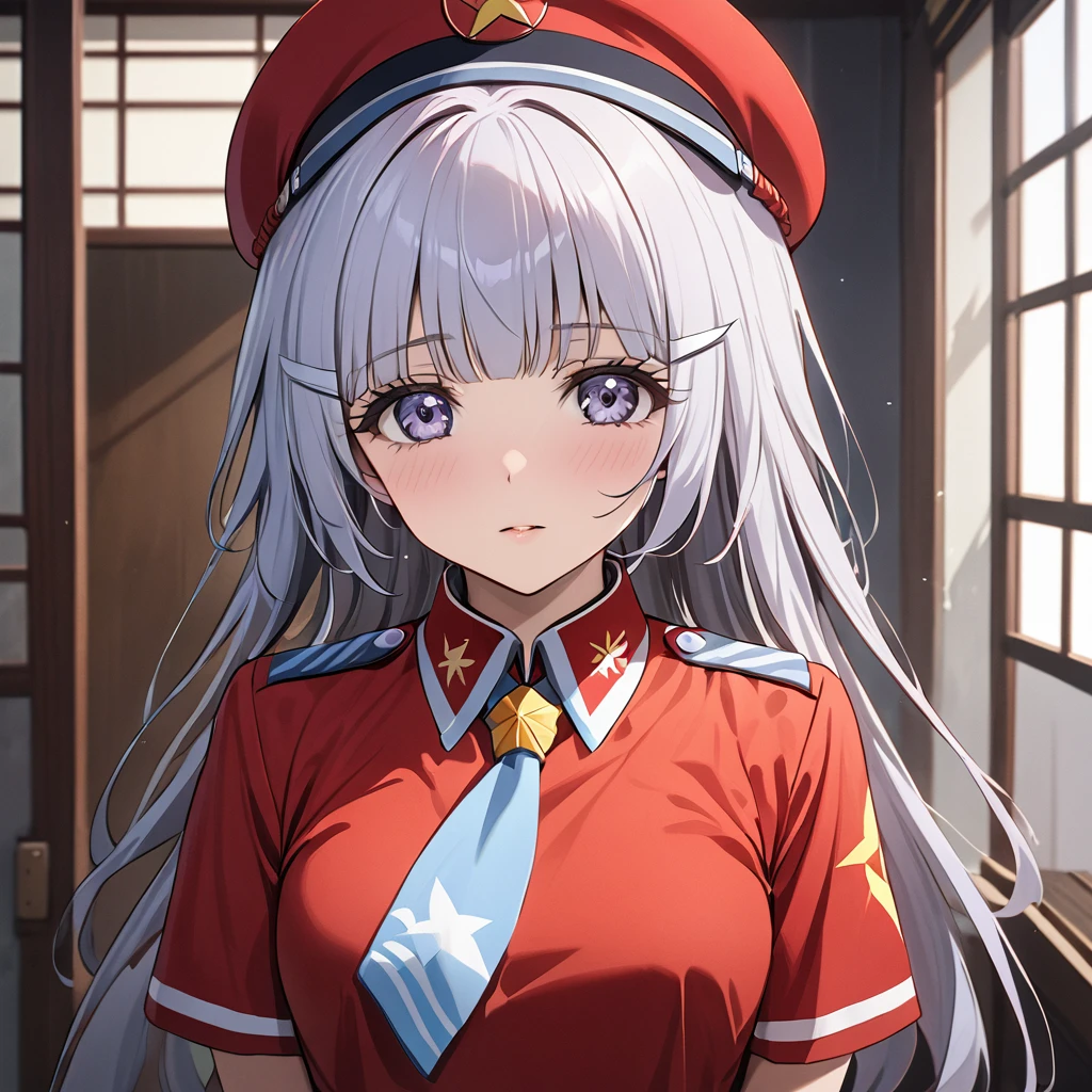 ((Highest quality)), ((masterpiece)), (detailed), (Perfect Face)、The woman is Reika Aoki with semi-long hair、The woman abandoned her Japanese identity and became Chinese.、The woman has become a full-fledged Communist Party member, dresses in Communist Party clothing, and works for the Communist Party.