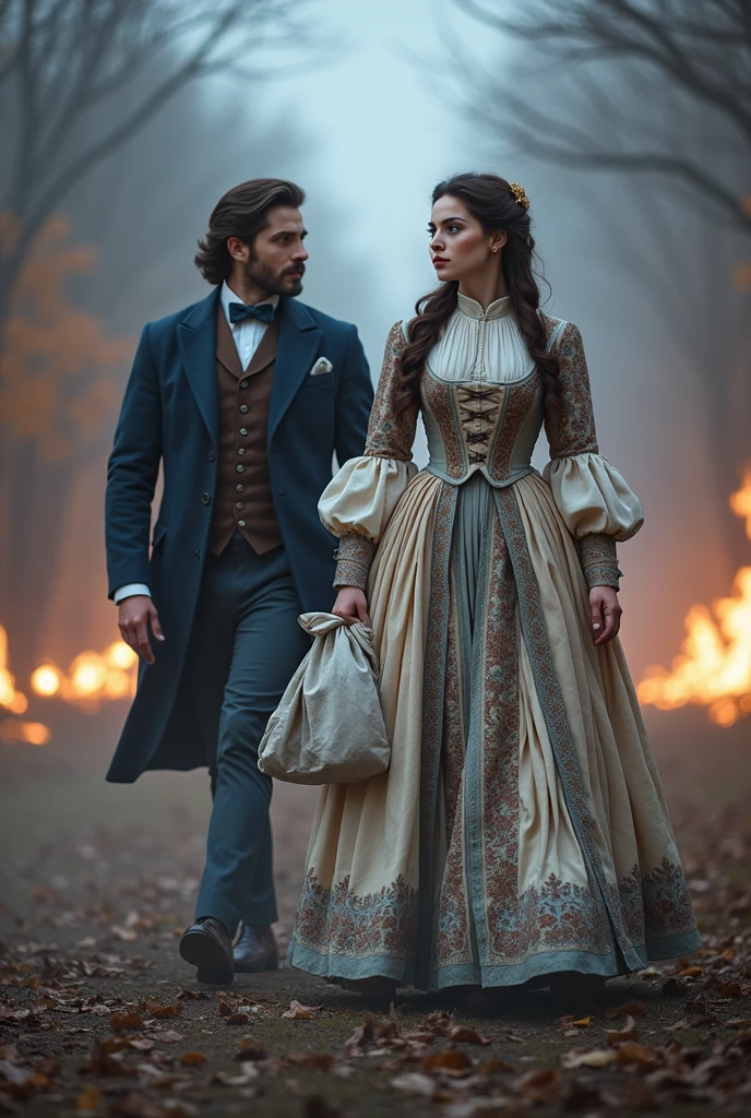 raw photo. Anna Karenina 2, dressed in period clothing, Russia, 19th century AD, perspective, half body detail, sharp focus, slight blending, detail, feeling like it's medieval, (high skin detail: 1,2), 8k uhd, dslr, soft light, high quality, Fujifilm XT3 grainy films.