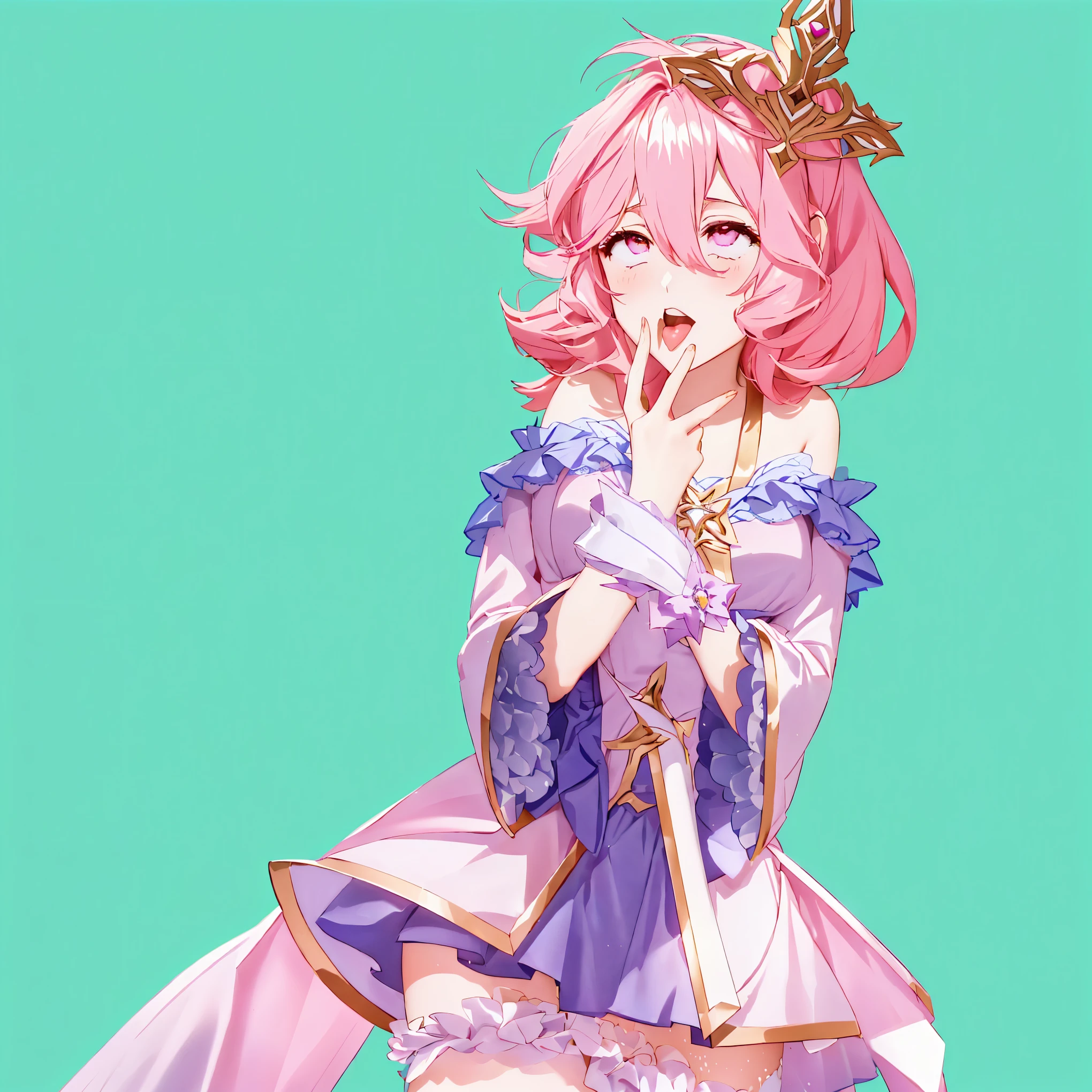 anime girl with pink hair and a blue dress holding a sword, ayaka genshin impact, anime moe artstyle, macross delta, cute anime waifu in a nice dress, ayaka game genshin impact, shirabii, macross delta splash art, holding a pudica pose, sayori, portrait of magical girl, garota com decote fazendo caretas, lingua para fora, garota com lingua para fora, decote, peitos enormes e rosados, peitos sensuais, roupa sexy, garota fazendo careta, garota fazendo careta, garota bonita, peitos grandes,