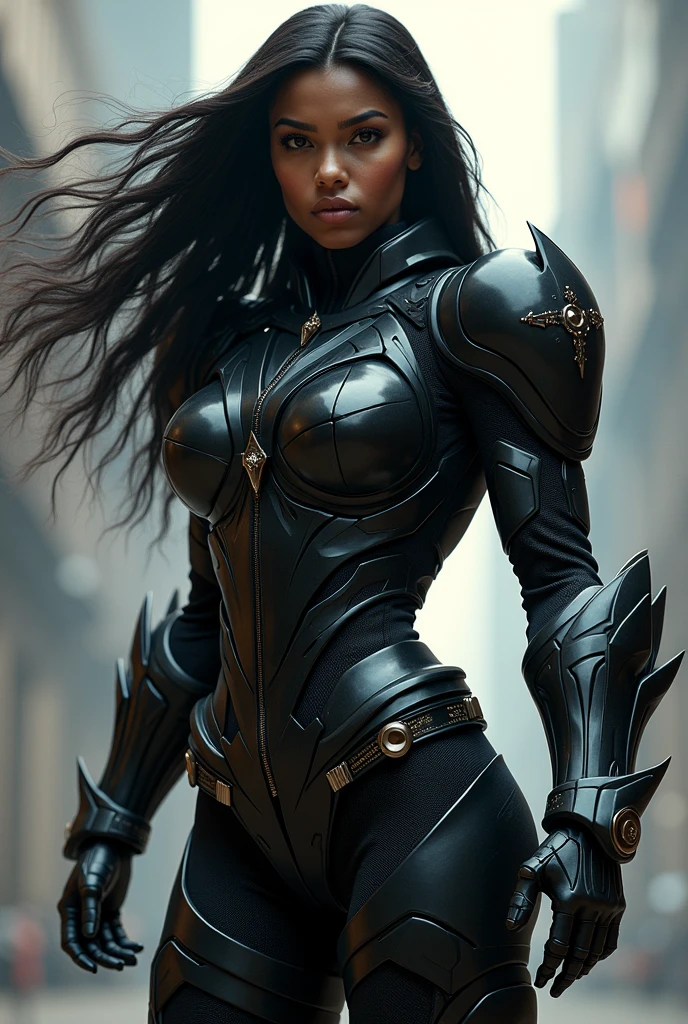 Black power ranger girl in full armor facing front with hair out
