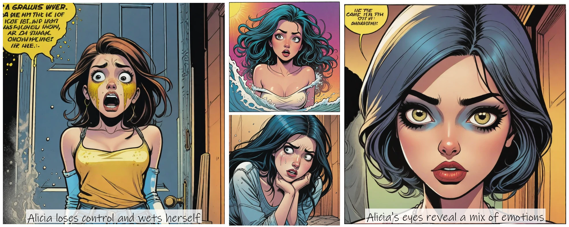 score_9, score_8_up, score_7_up, Eris, <lora:Eris_PDXL:0.9>,long hair, hair slicked back,  red eyes, black hair, makeup, purple lipstick, colored skin, grey skin, pale skin, medium breasts, lay on back, in water, own hair on body, hands behind head, bubble censored, glowing water, from above,  solo, solo focus, best quality, high quality, 2d, cartoon,