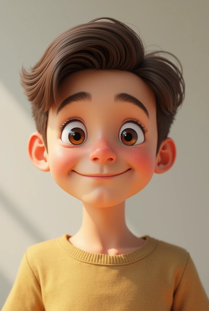 A 1 boy with brown hair, white, American, brown eyes.