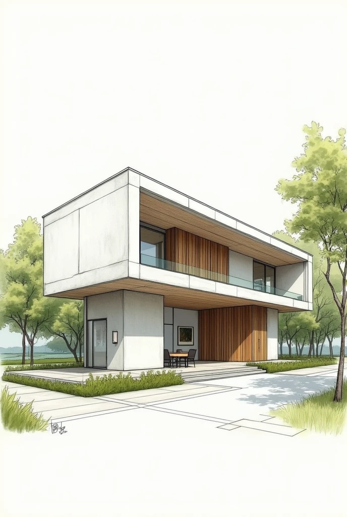Building sketch that shows the key elements of architectural design