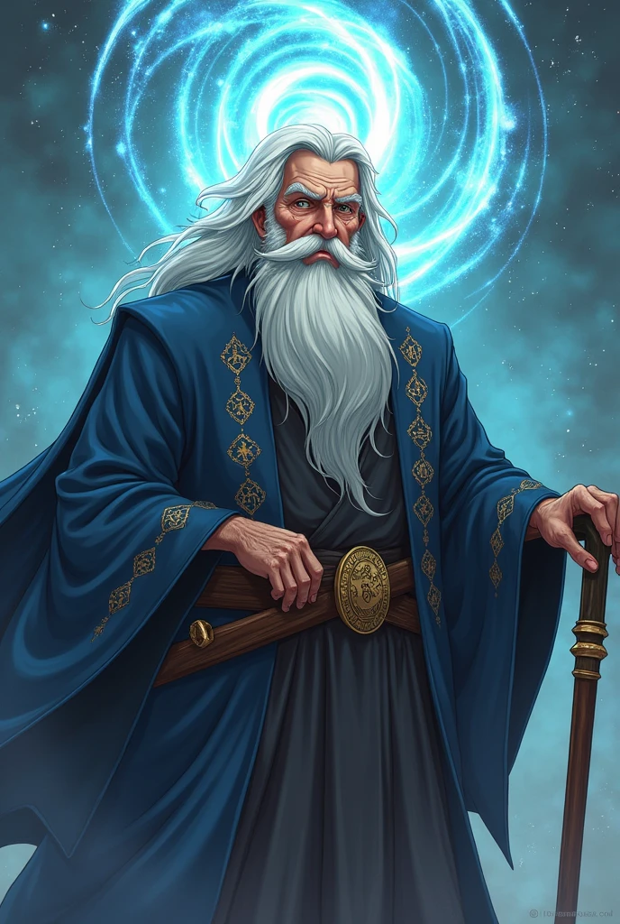 An old anime man with a cane, with gravity magic
