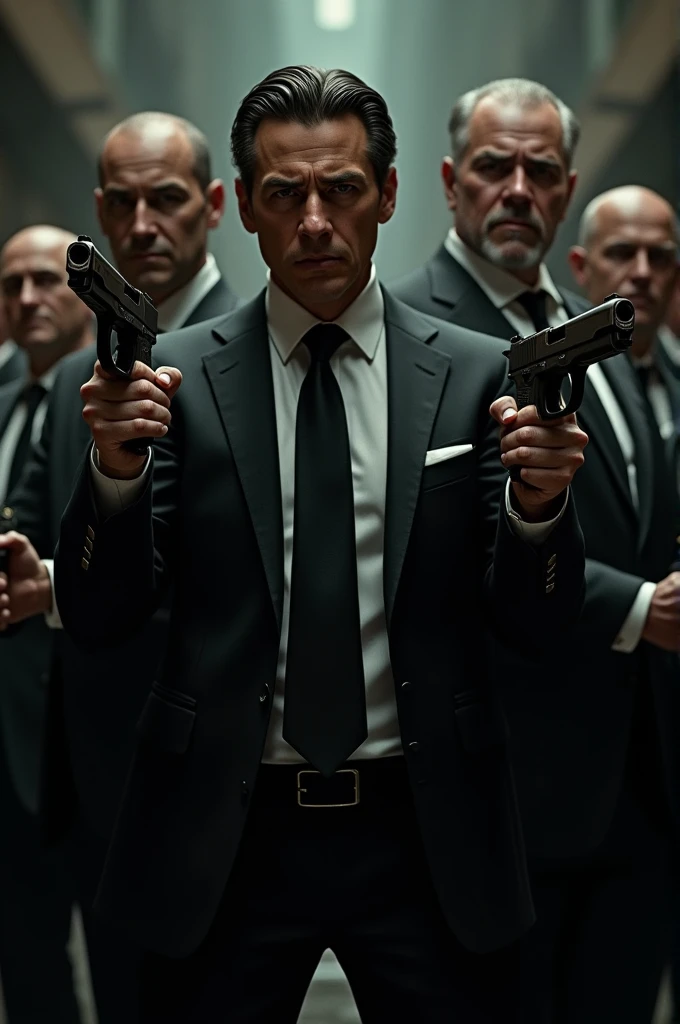 powerful mafia family with guns in their hands and black suits