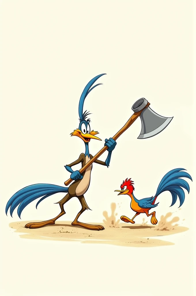 I want an image of the roadrunner coyote in a drawing holding an axe to kill the roadrunner image for a football club