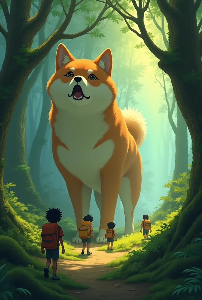 1. style: "3d", "Fantasy Illustration", "Ghibli style"
2. scene: "mysteriousな森", "Foggy forest"
3. character:
- "Huge, fat, cute Shiba Inu"A shocked look - "Five little adventurers with backpacks。One of the adventurers faces forward.、4. He looks very bothered.. illumination: "Fantastic Light", "wood々Light coming in from between"
5. tone: "暖かなtone", "Green and gold contrast"
6. details:
- "苔むしたwoodの根"
- "Fern plants"
- "Forest Path"
-"You can see the dog looking depressed behind the adventurer."
7. composition: "Tiny adventurers versus giant animals"
8. atmosphere: "mysterious", "Inspire your sense of adventure", "Fantasy"
9. texture: "Soft coat", "Bark detail"
10. time zone: "In the morning haze" or "At dusk"