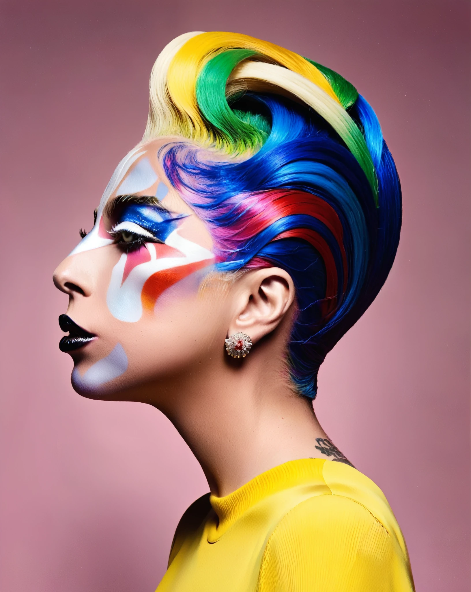 Lady Gaga crazy alternate hairstyle, fashion photography, hairstyle inspired by Shara Hughes and Philip K. Dick 