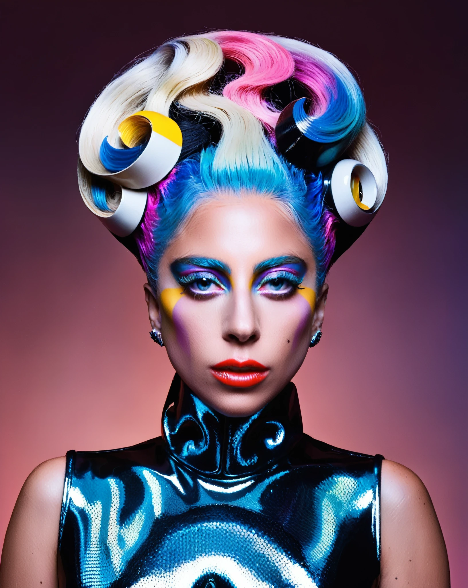 Lady Gaga crazy alternate hairstyle, fashion photography, hairstyle inspired by Shara Hughes and Philip K. Dick 