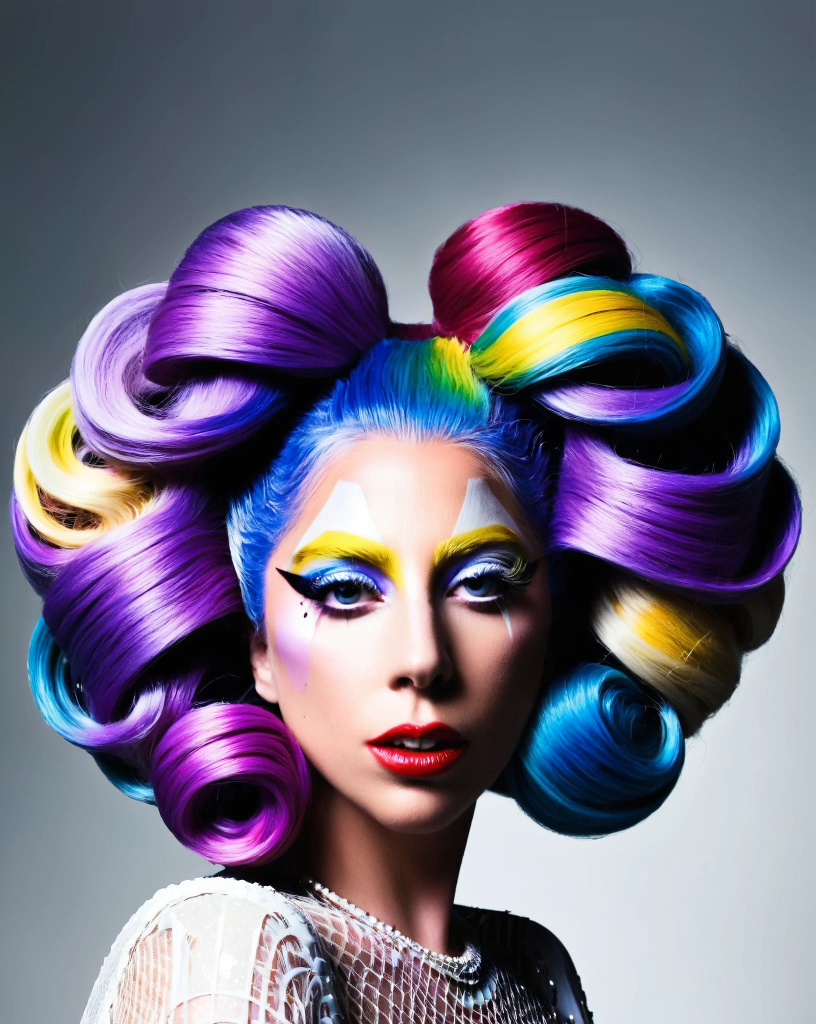 Lady Gaga crazy alternate hairstyle, fashion photography, hairstyle inspired by Shara Hughes and Philip K. Dick 