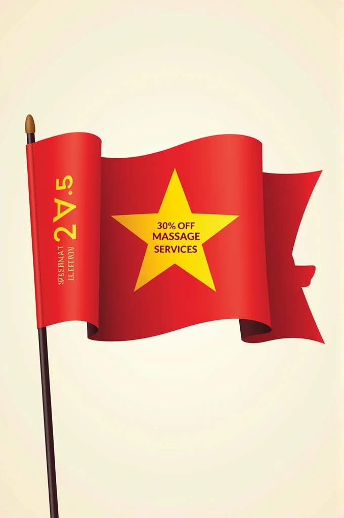 Create a photo of 30% off massage services to celebrate September 2 with a red flag and yellow star