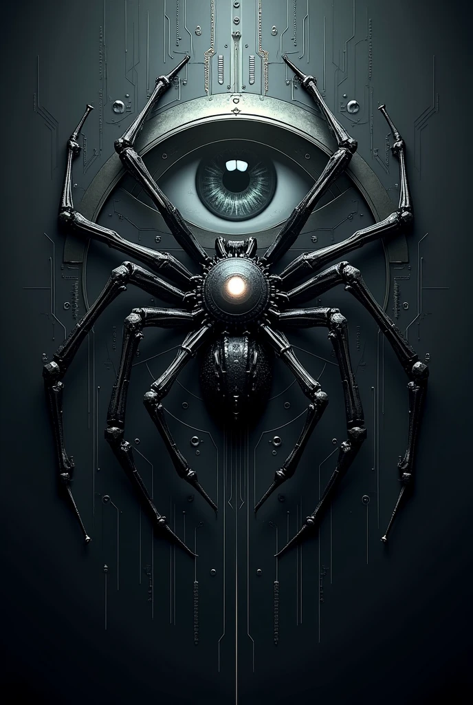 Make a logo for a Techno event agency, in which you add the elements of a spider and an eye in a gothic style