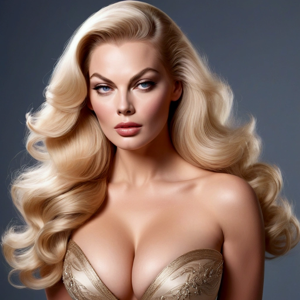 HYBRID FACE BETWEEN ANITA EKBERG AND LINDSEY VONN , BUST IMAGE STYLE, STUDIO IMAGE STYLE, DIFFUSED LIGHTS ON FACE, STRONG BACK LIGHTS, CLOSE FACE SHOT, BLONDE HUGE LONG HAIR, VERY VOLUMOUS HAIR, HUGE STRAIGHT HAIR, VERY LIGHT BLONDE HAIR, VERY PALE SKY, HIGH CHEEKBONES, ROSY CHEEKS, GORGEOUS LIPS, SOFT LIPSTICK, FREE COLLAR BODY REGION, VOLUMOUS , STRAPLESS CLEAVAGATIC FACE EXPRESSION, HIGH QUALITY IMAGE, MASTERPIECE, 8K