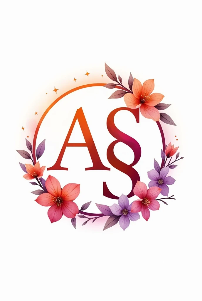 Logo for nail designer with the letters AS, in orange and purple colors with some flowers, all within a circle with a watercolor look, I want the letters to blend together and be capitalized.
Write Ali Specalsiki at the bottom