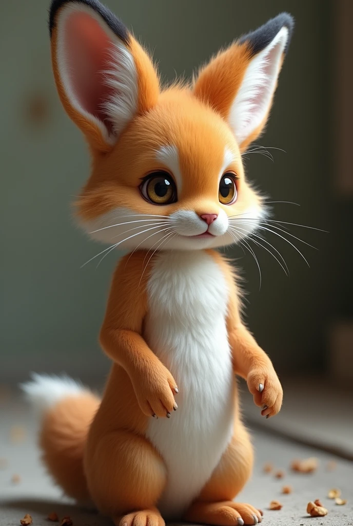 one girl, fox ears, , pure, cute naked, topless, a animal human Mix, human Body, big tits, furry skin, hairy nose ,big whiskers ,big eyes, furry , animal eyes, hybride 40 %rabit an 60 % human