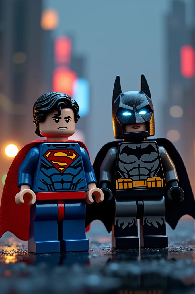 Superman and Batman in lego art, night