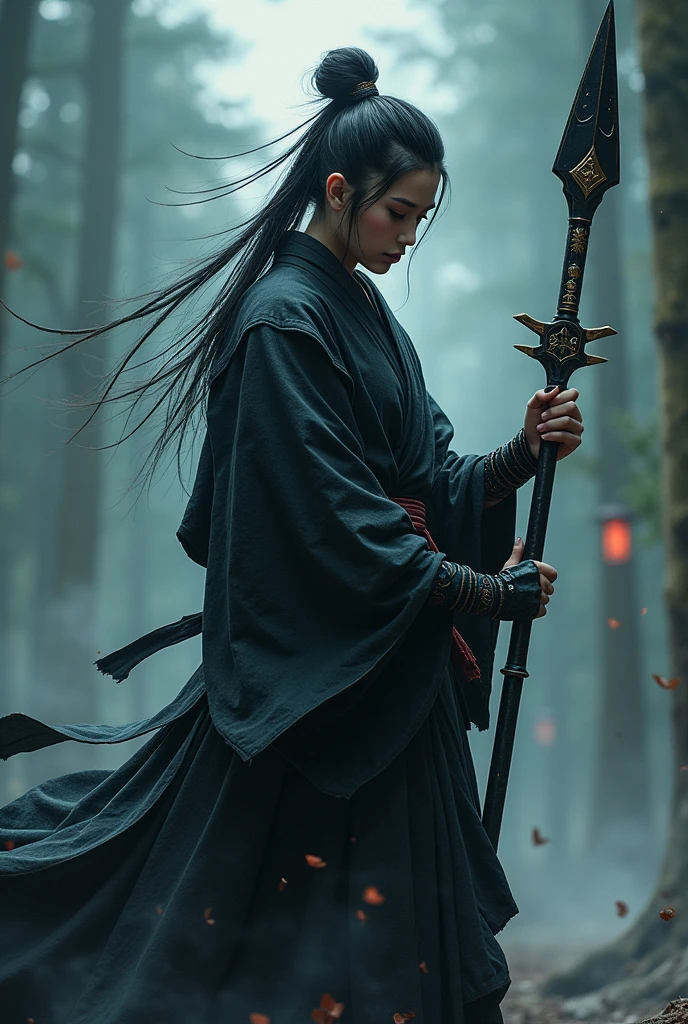 Japanese style double bladed spear of a darkness and gravity user 