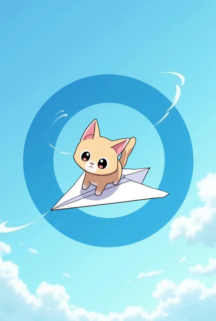 telegram,White Paper Airplane,Background is blue circle,logo,A cat riding a paper airplane,8k,Anime Style