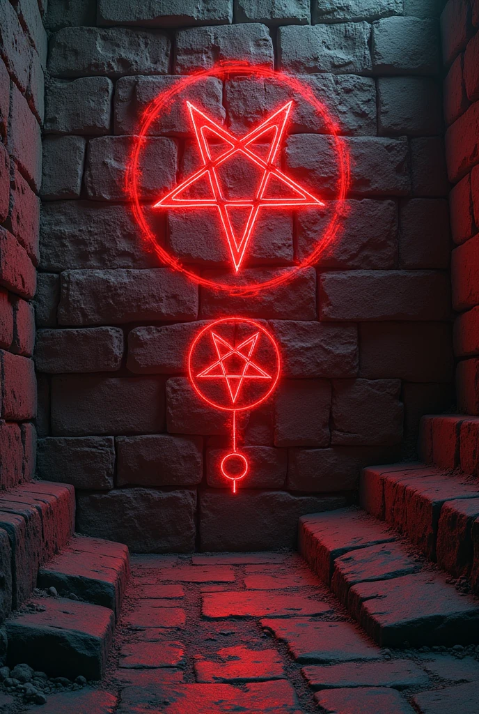 strange symbols on a stone wall glowing red