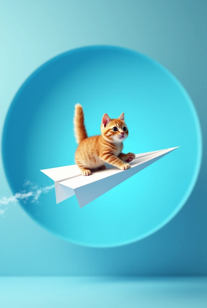 telegram,White Paper Airplane,Background is blue circle,logo,A cat riding a paper airplane,flying,8k