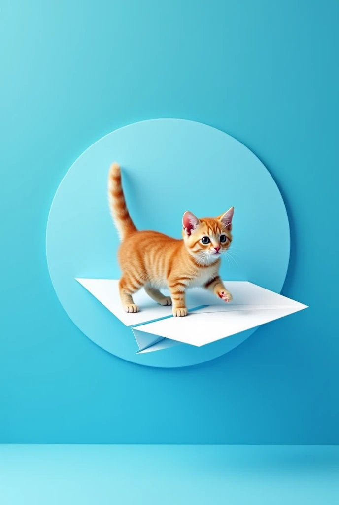 telegram,White Paper Airplane,Background is blue circle,logo,A cat riding a paper airplane,flying,8k