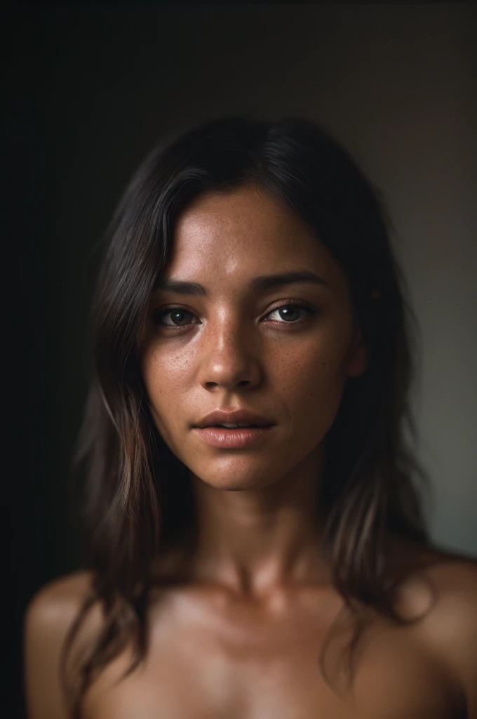 (editorial upper-body photograph of a 1 totally nakedwoman), (highly detailed face:1.4) (smile:0.7) (background inside dark, moody, private study:1.OV, by lee jeffries, nikon d850, film stock photograph ,4 kodak portra 400 ,camera f1.6 lens ,rich colors ,hyper realistic ,lifelike texture, dramatic lighting , cinestill 800