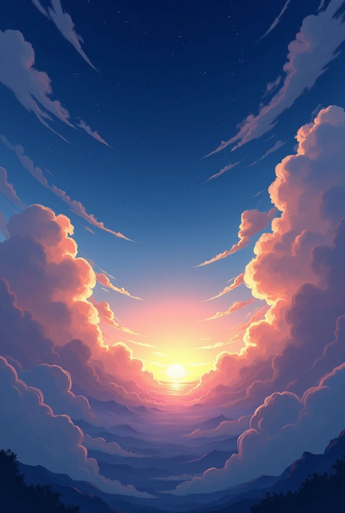 Anime sky half day and half night, speed effect as if time were passing quickly