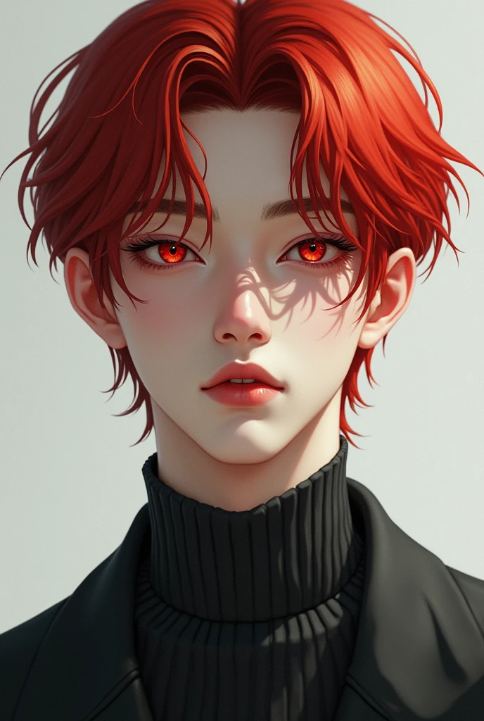 (Realistic features) Korean male character with red hair and pale skin