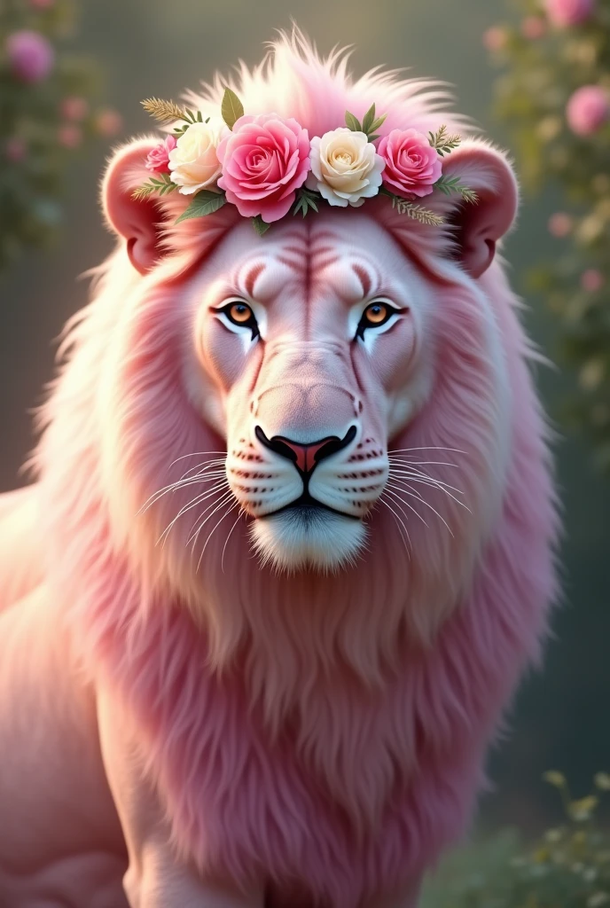 Pink lioness face with flower crown