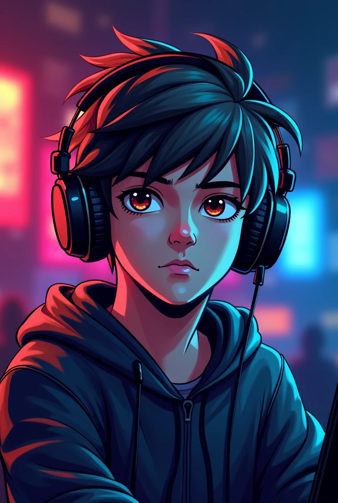 Create a gamer logo of a boy wearing headphones