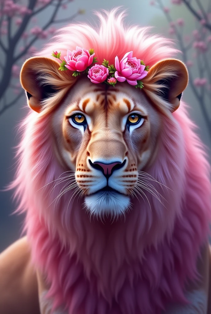 Pink Judaean Lioness Face with Flower Crown