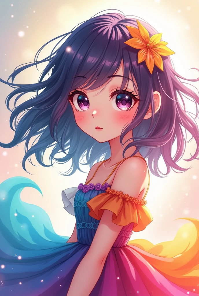 Anime girl with colorful hair and colorful dress, rossdraws pastel vivid, rossdraws cartoon vibrant, Anime Style 4k, Beautiful Anime肖像画, art germ colorful!!!, ! Dream Art Germ, Beautiful Anime, Anime style digital art, anime art wallpaper 4k, anime art wallpaper 4k, Digital anime art, Highly detailed art gems