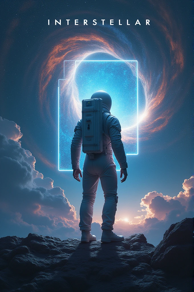 Create a poster related to the movie Interstellar but with the name on the screen 