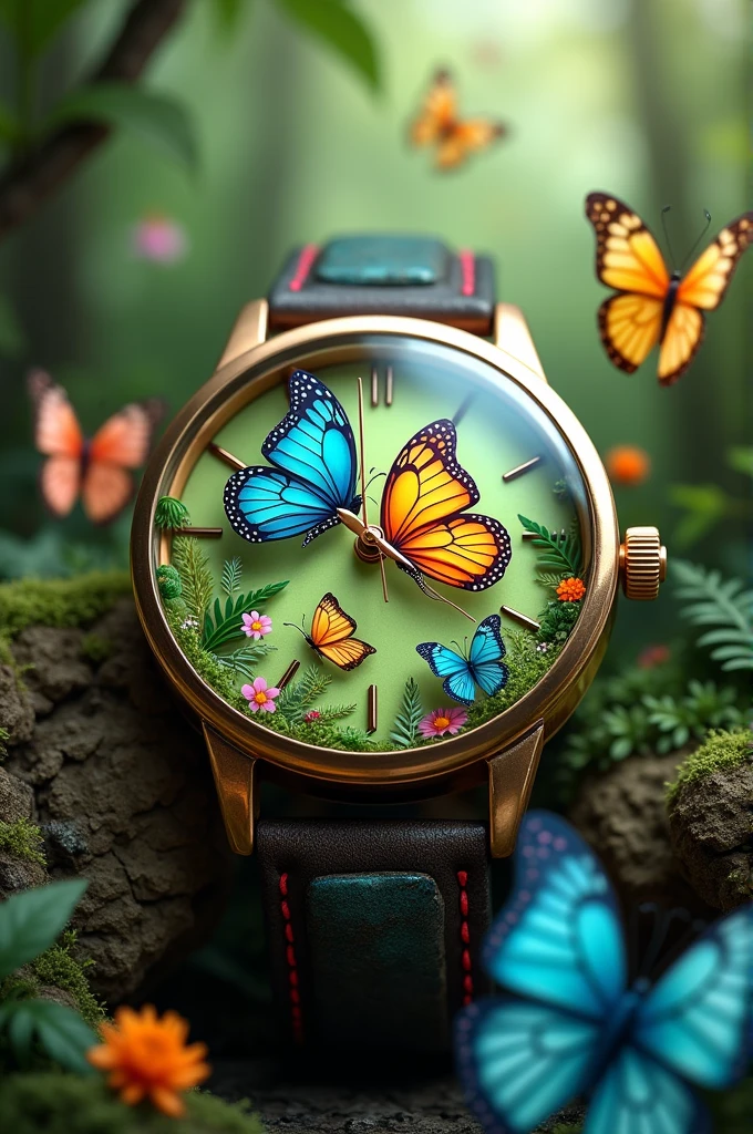 Give me a watch with butterflies and nature, make it colorful 