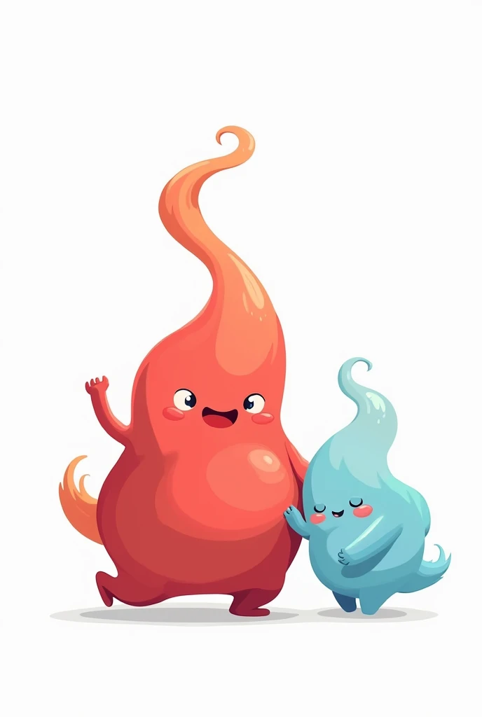 Create two cute characters, they must be formless non-human beings for children. Strength and Movement. Strength as robust red and Light Movement light blue, these on a white background