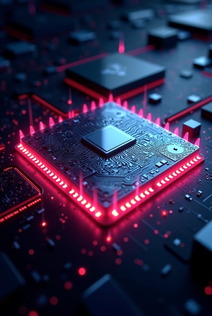 Chip Snapdragon "8th Gen 2" with its circuits and neon terminals