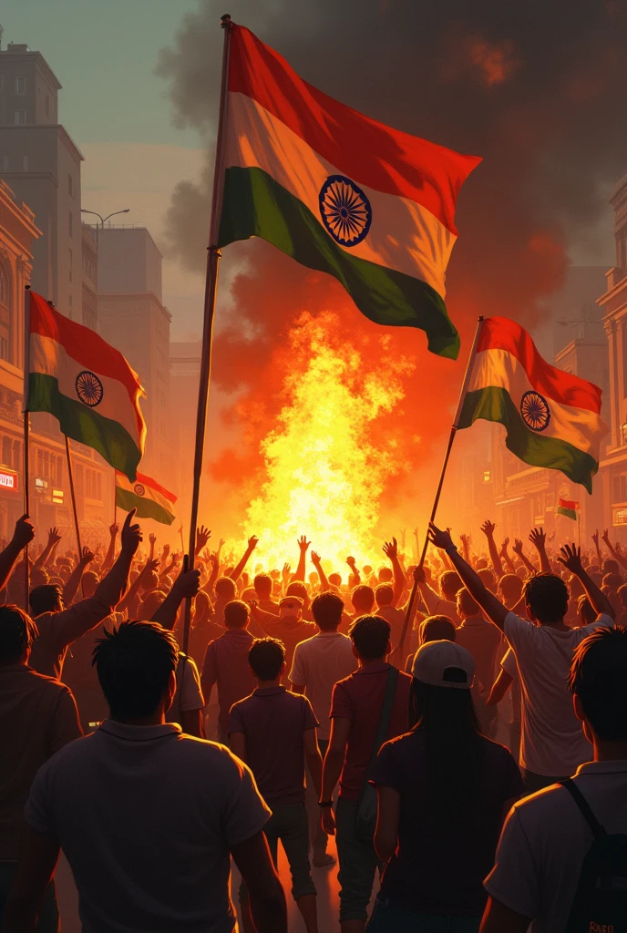 People Burning Indian flags 