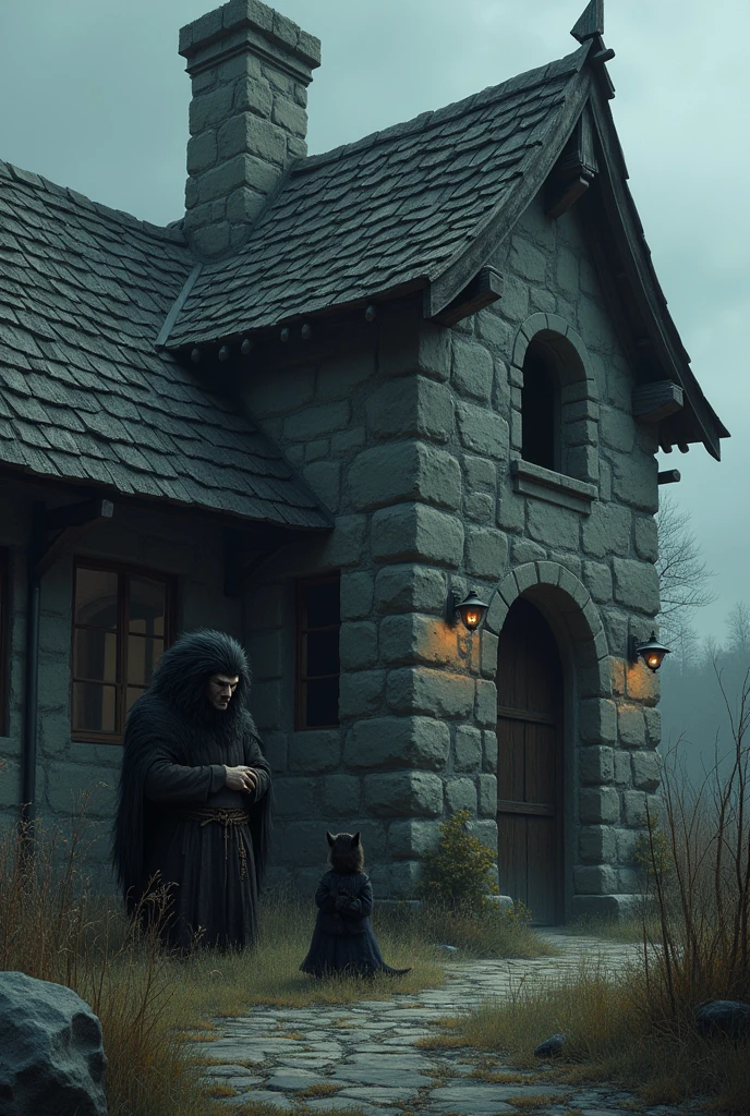 medieval age on the other side of the village, there was a dark and gloomy house. This house was built from heavy gray stones, and its roof was covered with dark wood that had decayed over time and from exposure to the elements. The entrance lacked flowers or any cheerful colors; instead, weeds and wild plants grew around it, giving it a deserted and foreboding appearance. The windows were small and always shut, as if trying to keep out any light or warmth from entering.

Inside this house lived a family consisting of a father, a mother, and their only child. The father cat was a large, imposing figure with thick black fur and narrow eyes that glowed with anger. He wore neglected, tattered clothing and always appeared tired and frustrated. Wrinkles constantly creased his brow, and even in rare moments of calm, his words were filled with harshness. The mother cat, though slender and pale, had eyes that mirrored the same cruelty and coldness. She dressed in dark, plain clothes, devoid of any decoration or color, and moved with a cautious, silent demeanor, as if avoiding confrontation.

The atmosphere in this house was always charged with anger and sorrow. Constant arguments between the parents echoed through the dimly lit rooms, filling the air with tension and unease. These continuous conflicts deeply affected their child, a young cat with fur as dark as his surroundings. He often retreated into silence, his eyes reflecting a mixture of sadness and resentment. This environment of perpetual discord and bitterness caused the child to feel isolated, harboring feelings of hatred towards those around him, unable to understand why his own home was so devoid of the happiness he saw elsewhere in the village.