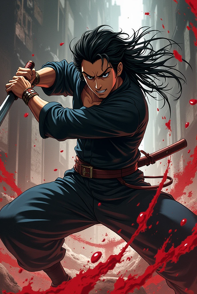 Tandjiro kamado avec un katana il ce batte avec des ennemis tranche la tête de l'adversaire 